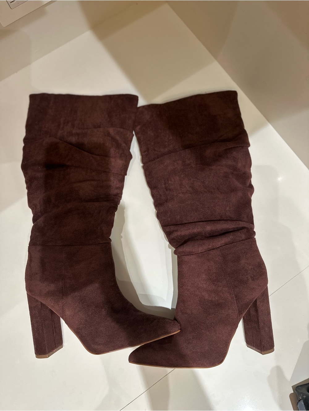 Windsor Women's Suede Slouch Knee Boots in Dark Brown